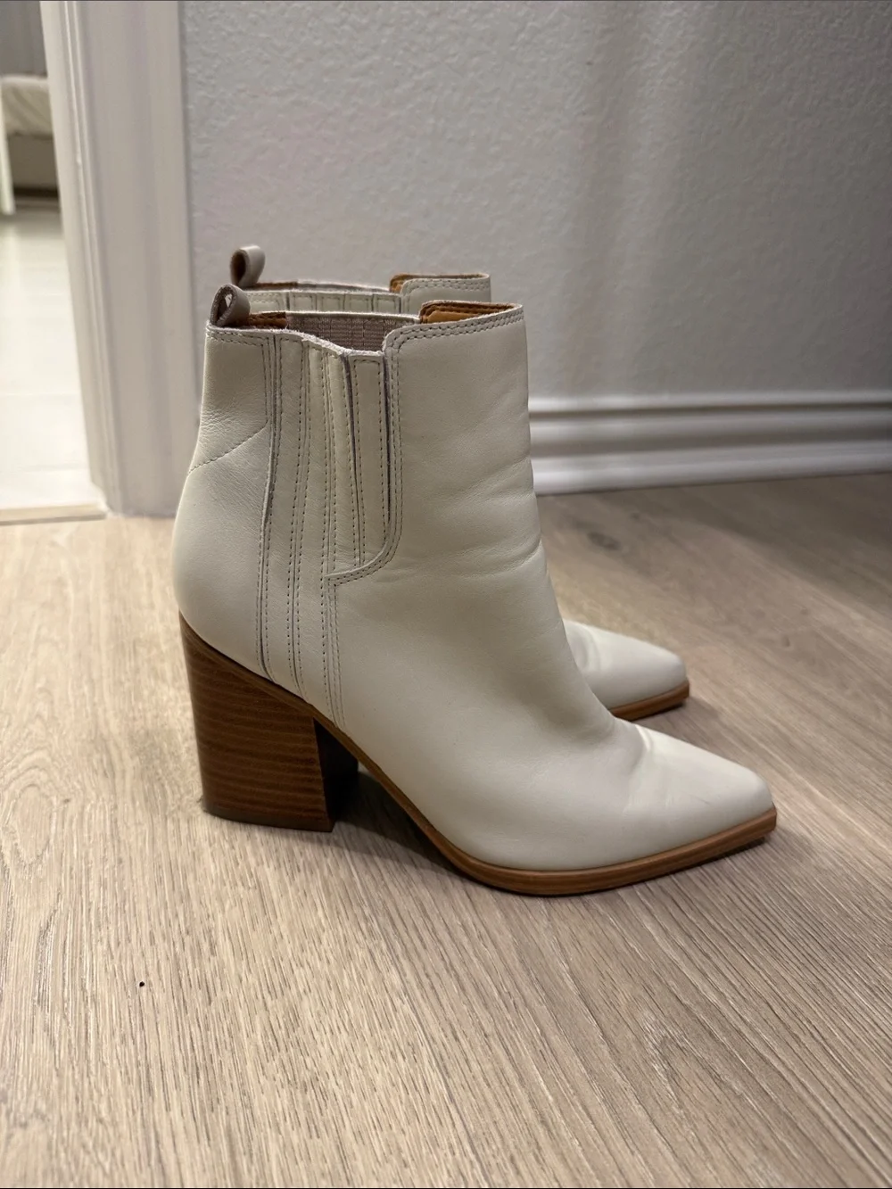Marc Fisher Women’s Cream Leather Block Heel Ankle Boot
